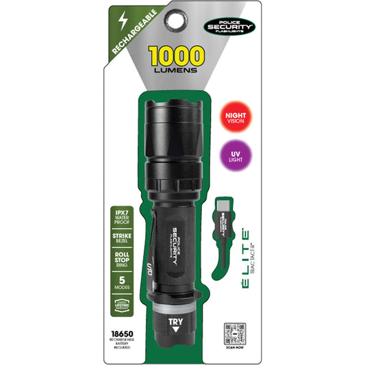 Police Security Trac Tact Flashlight 1000 Lumen With Uv